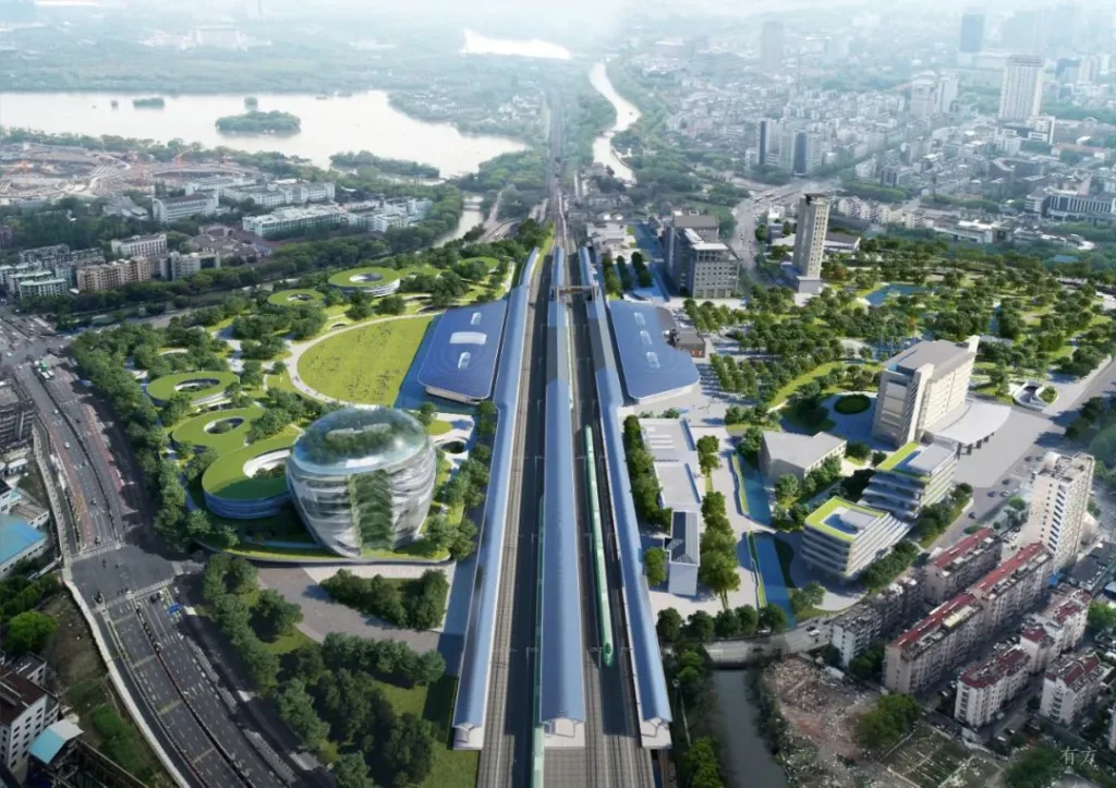 森林中的火车站：嘉兴站